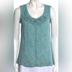 Tory Burch Textured Teal Sleeveless Silk Top.